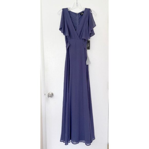 NEW Lulu's Blue Flutter Sleeve Maxi Dress Gown - Picture 2 of 8